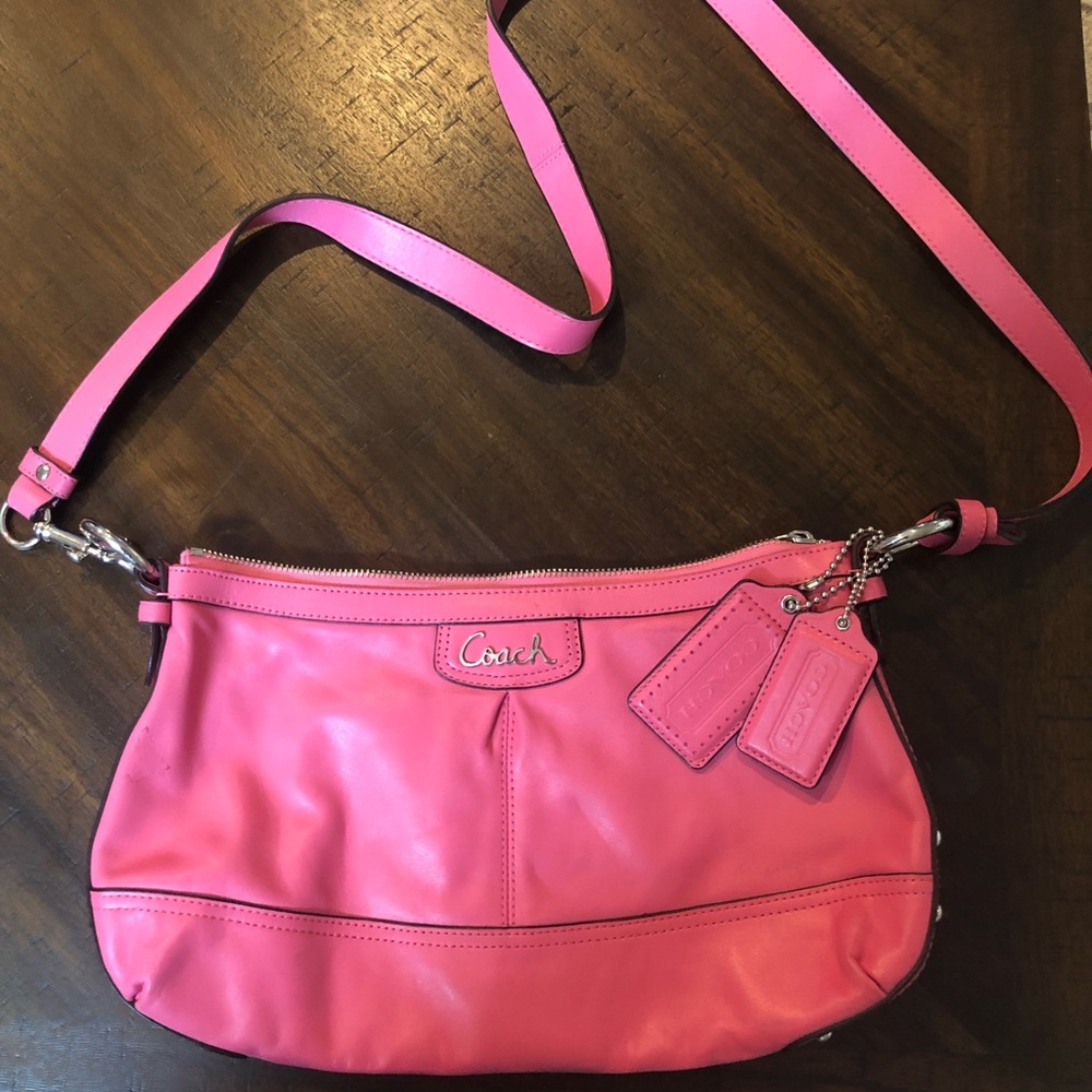 Authentic hot pink leather Coach crossbody